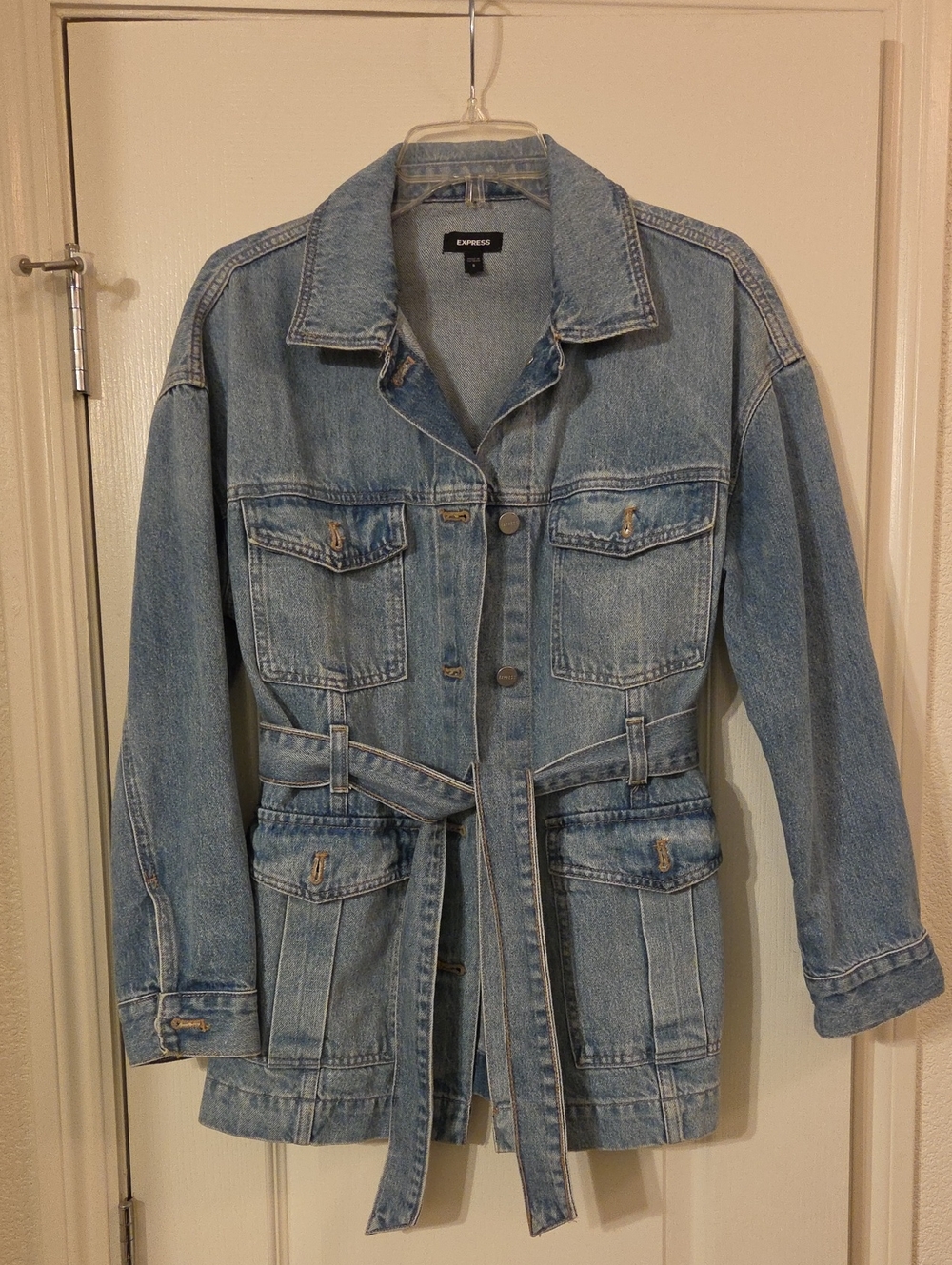 Express Light Wash Denim Jacket with Belt